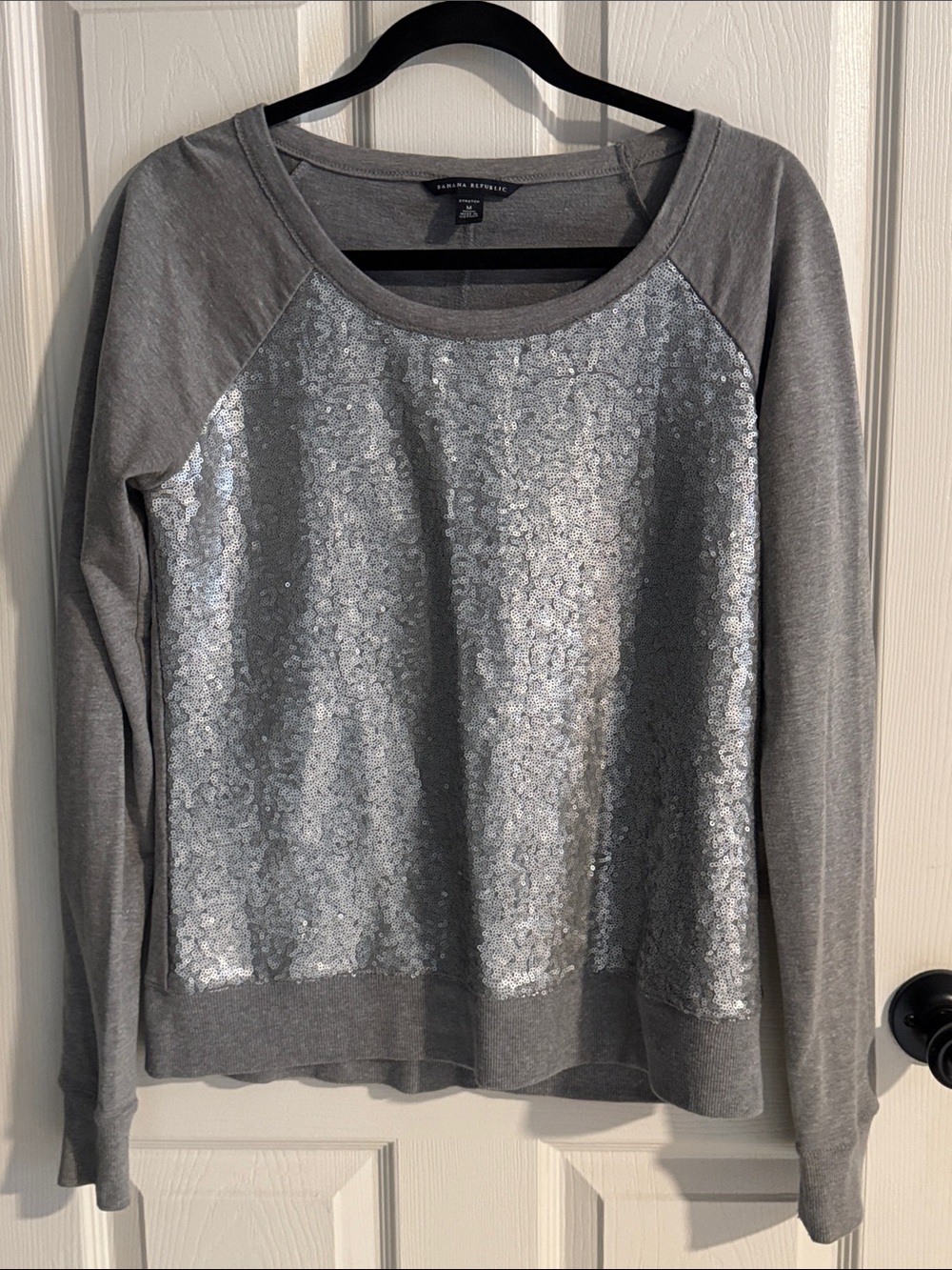 Banana Republic Gray Sequin Front Raglan Sweatshirt